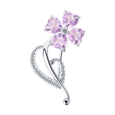 Брошь из серебра с аметистами и фианитами (Арт.92040084)