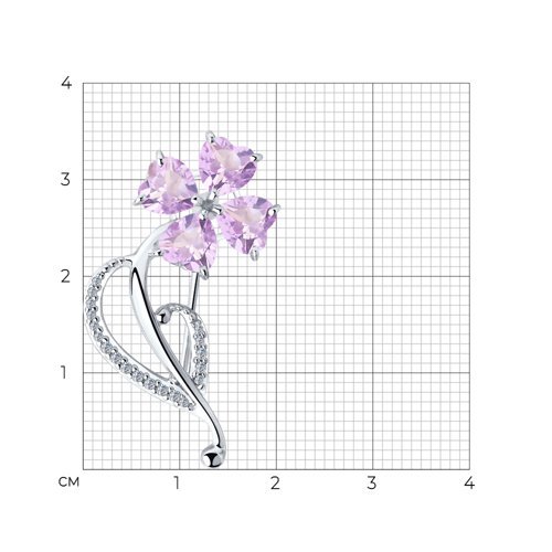 Брошь из серебра с аметистами и фианитами (Арт.92040084)