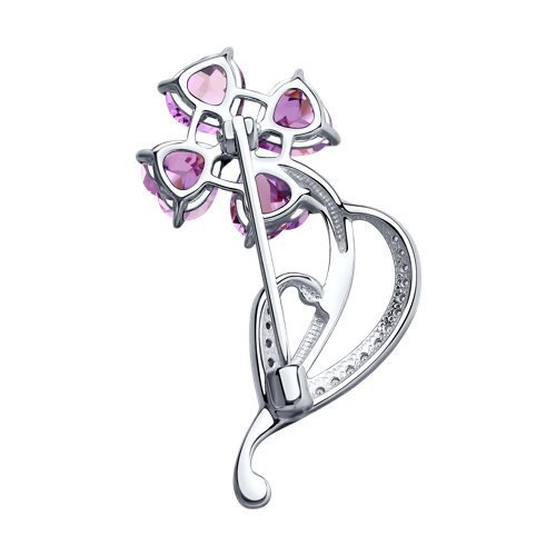 Брошь из серебра с аметистами и фианитами (Арт.92040084)