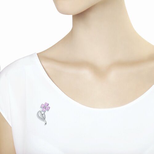 Брошь из серебра с аметистами и фианитами (Арт.92040084)