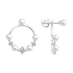 Серьги из серебра с синтетическим жемчугом и фианитами (Арт.94026990)