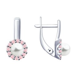 Серьги из серебра с жемчугом и фианитами (Арт.94022955)