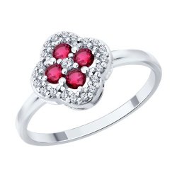 Кольцо из серебра с рубинами и фианитами (Арт.64010000)
