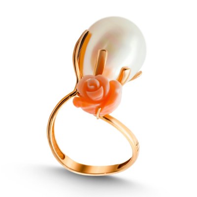Кольцо золотое с жемчугом и кораллом «Розовый рассвет» La Nordica (арт.07291)