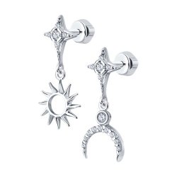 Серьги пусеты серебряные с фианитом (Арт.94025767)