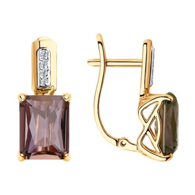 Серьги золото 585 с ситаллом и фианитами «Шоколадный Вечер» Соколов (арт.725737)