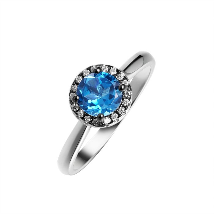 Кольцо из серебра с топазом и фианитом (Арт.cz-r00923-x-wb-lb-x-w)