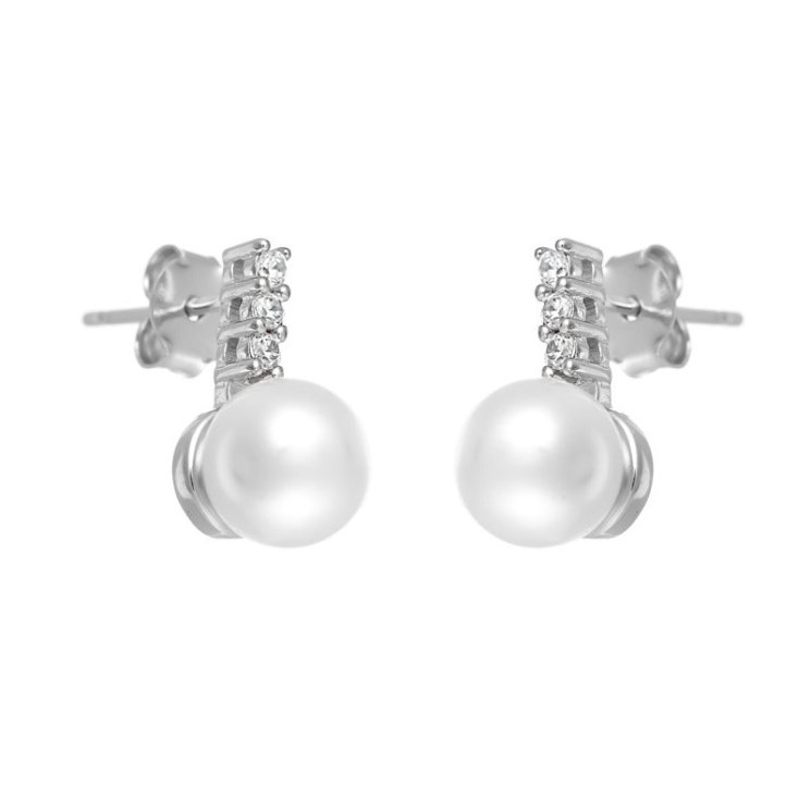 Серьги из серебра с жемчугом и куб. цирконием (Арт.hl-e00136-x-w-ps-x-w)