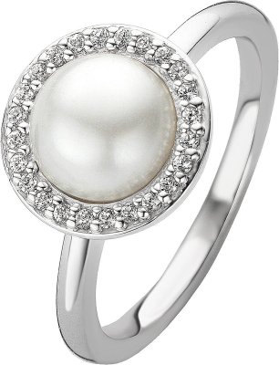 Кольцо из серебра с жемчугом и цирконием (Арт.12014pw)