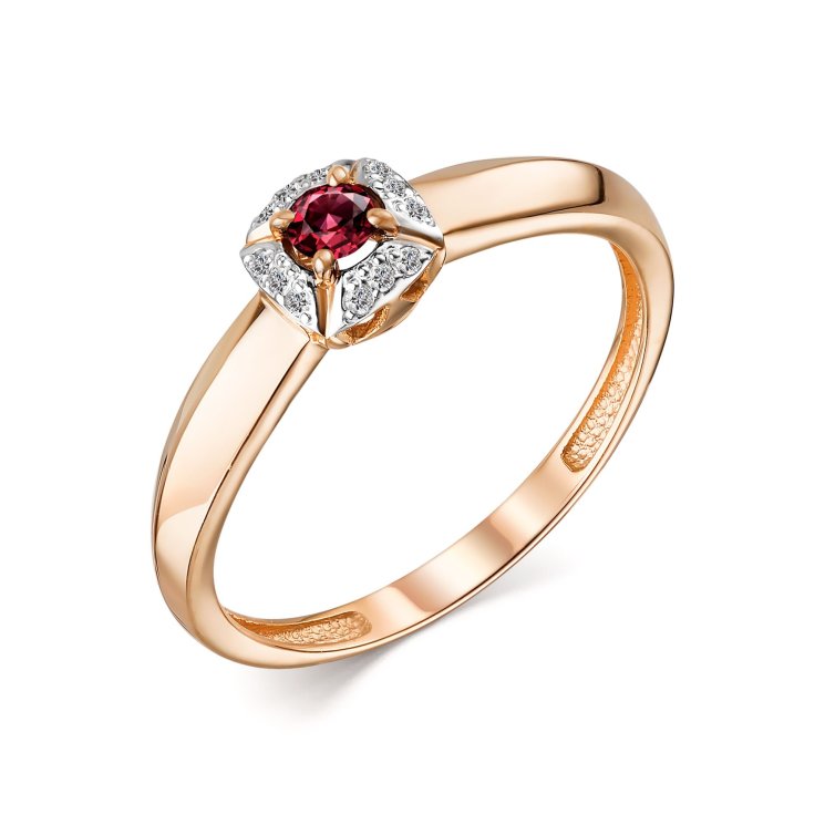 Золотое кольцо с рубином и бриллиантом Алькор КЮЗ (Золото) 13888-103