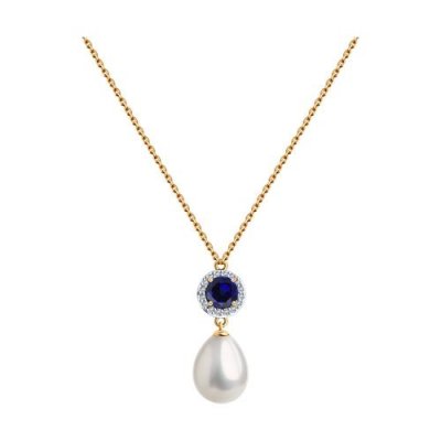 Колье золотое 585 пробы с жемчугом и корундом «Королевский блеск» SOKOLOV (арт.797072)