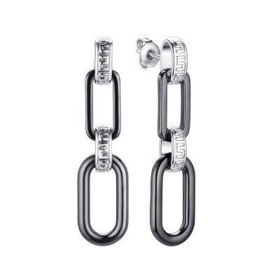 Серьги из серебра с керамикой (Арт.tc-e02090-b-w-x-x-x)