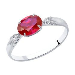 Кольцо из серебра с корундом рубиновым (синт.) и фианитами (Арт.84010020)