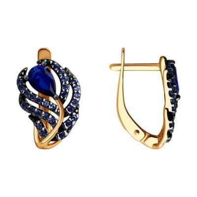 Серьги из золочёного серебра с корундом и фианитами «Синий Шелест» SOKOLOV (арт.88020078)