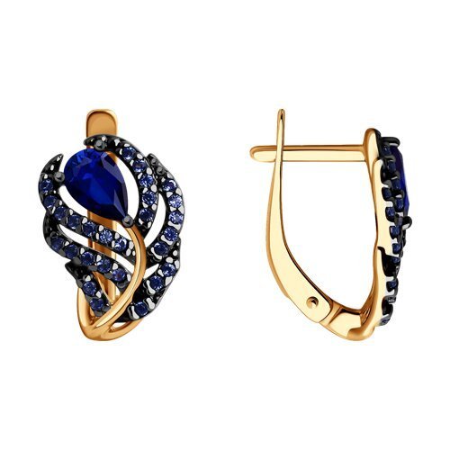 Серьги из золочёного серебра с корундами и фианитами (Арт.88020078)