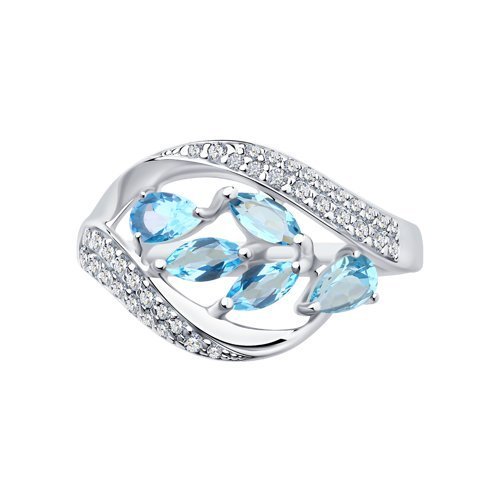 Кольцо из серебра с голубыми топазами и фианитами (Арт.92011363)