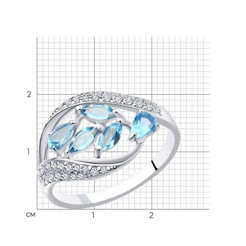 Кольцо из серебра с голубыми топазами и фианитами (Арт.92011363)