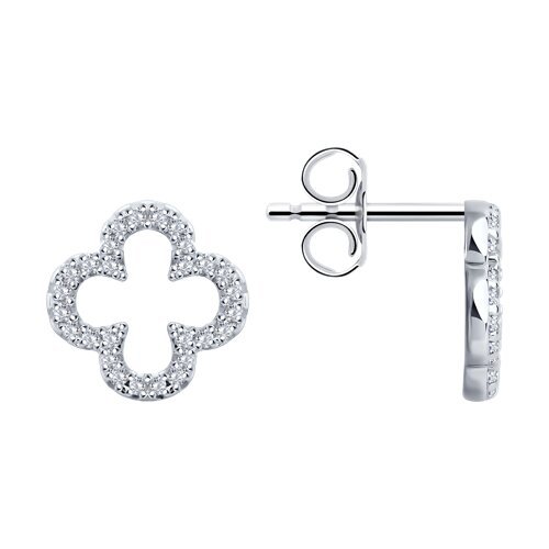 Серьги из серебра с фианитом «Сияющий Клевер» Соколов (арт.9402)