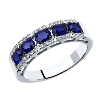 Кольцо из белого золота с бриллиантами и сапфирами «Ночная Соната» Соколов (арт.2011008)