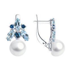 Серьги из серебра с миксом камней и жемчугом (Арт.92022679)