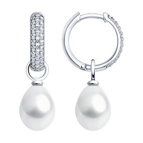Серьги из серебра с жемчугом и фианитами (Арт.92022812)