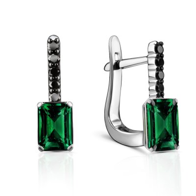 Серьги из золота с бриллиантом и турмалином Русские Самоцветы (Арт.95646)