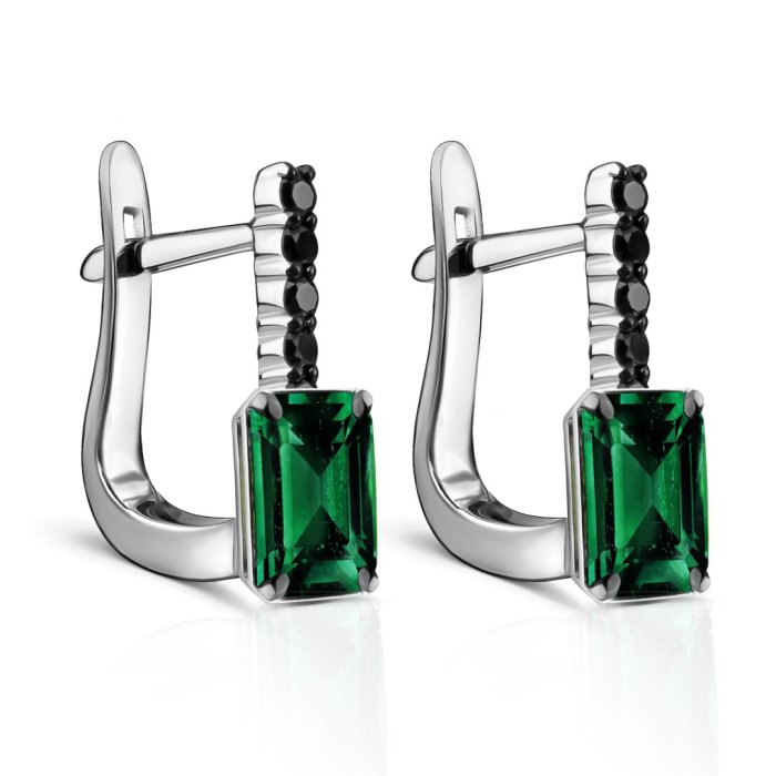 Серьги из золота с бриллиантом и турмалином Русские Самоцветы (Арт.95646)