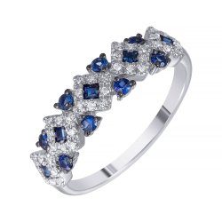 Кольцо из белого золота с бриллиантом и сапфиром (Арт.r29757_ko_sa_wg)