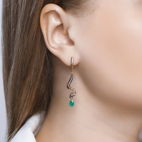 Серьги из золота с бриллиантами и изумрудами (Арт.3020456)