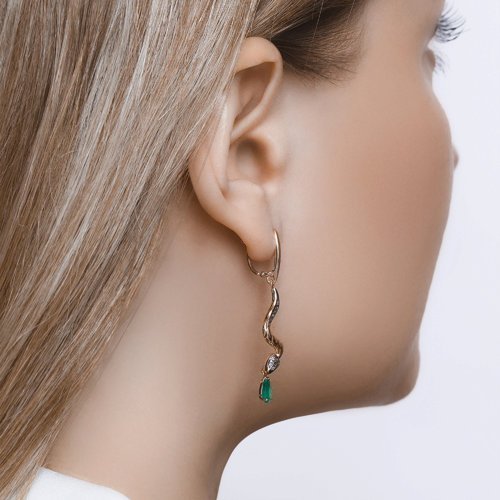 Серьги из золота с бриллиантами и изумрудами (Арт.3020456)