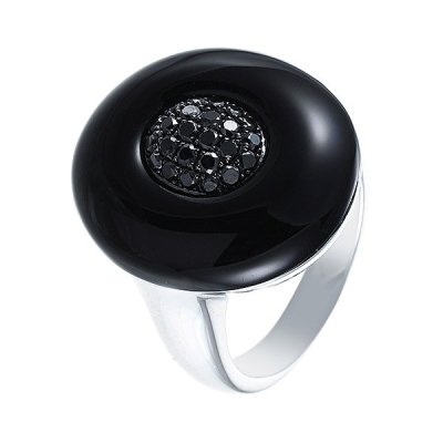 Кольцо из белого золота с бриллиантом и ониксом (Арт.wr00228y-4_db_ox_wg)