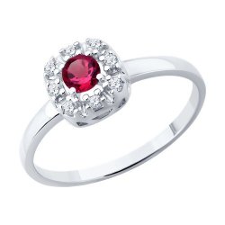 Кольцо из серебра с рубином и фианитами (Арт.64010001)
