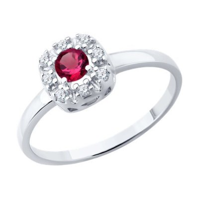 Кольцо из серебра с рубином и фианитами (Арт.64010001)