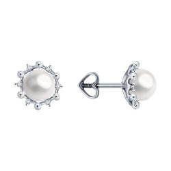 Серьги из белого золота с бриллиантами и жемчугом (Арт.52-222-02099-1)