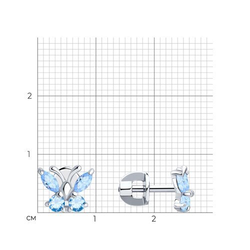 Серьги-пусеты из серебра с голубыми фианитами (Арт.94020536)
