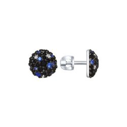 Серьги из серебра с бесцветными, синими и чёрными фианитами (Арт.94022650)
