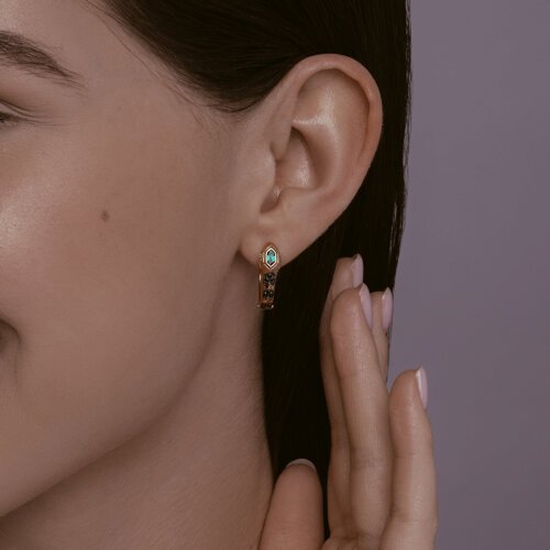 Серьги кольца золото 585 с изумрудом и шпинелью «Змеиный магнетизм» Соколов (арт.728819)