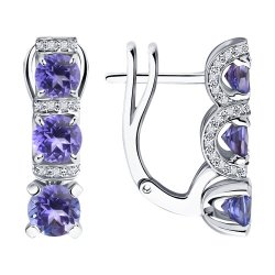 Серьги из белого золота с бриллиантами и танзанитами (Арт.6024392-3)