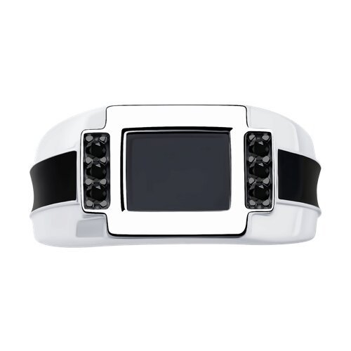 Кольцо-печатка из серебра с эмалью, фианитами и шпинелью «Ночной акцент» SOKOLOV (арт.94-112-00488-2)