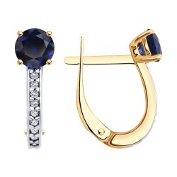 Серьги из золочёного серебра с корундами и фианитами (Арт.88020079)