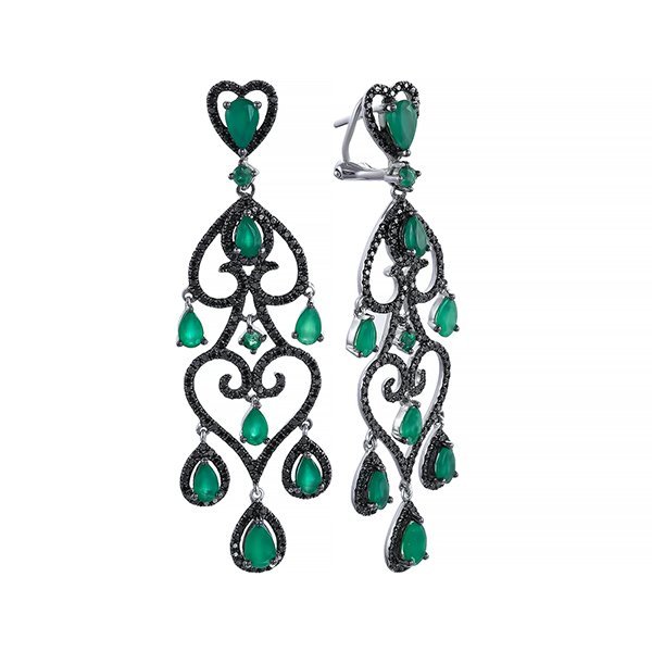 Серьги из белого золота с бриллиантом и изумрудом (Арт.me31365a-bd-em_sr_db_em_wg)