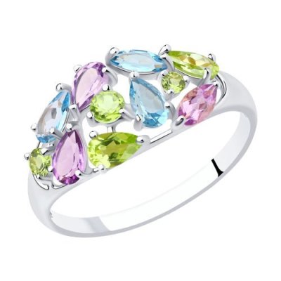 Кольцо из серебра с полудрагоценными вставками (Арт.92011378)