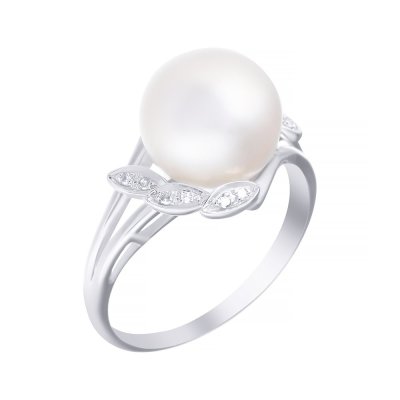 Кольцо из белого золота с бриллиантом и жемчугом (Арт.q543pfa4wt_wp_wg)