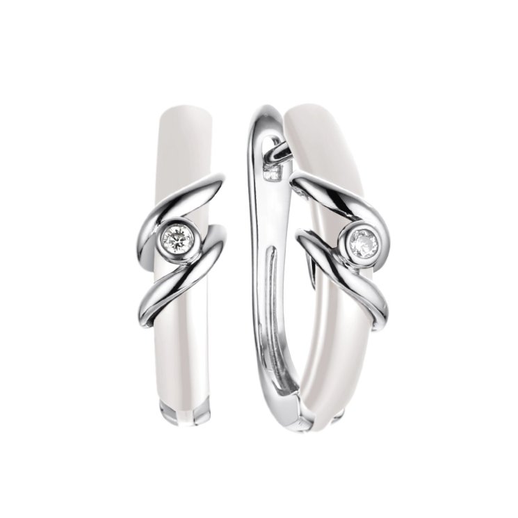 Серьги из серебра с керамикой и фианитом (Арт.tc-e01632-w-w-w-x-x)