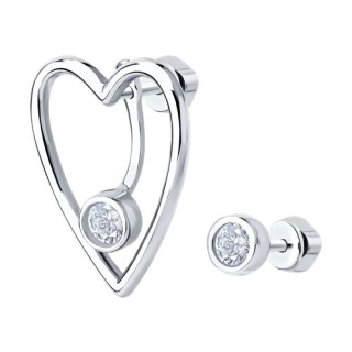 Серьги из серебра с фианитами «Сердце сияния» Соколов (арт.94026821)