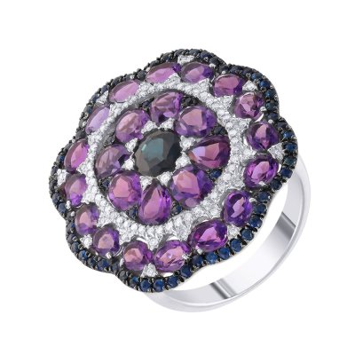 Кольцо из белого золота с аметистом и бриллиантом (Арт.tr00064r-w-sam_ko_sa_am_wg)