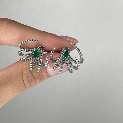Серьги белое золото с бриллиантами и изумрудами «Emerald Spider» MIUZ (арт.GKP013_SR_EM_WG)