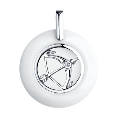 Подвеска из серебра с керамической вставкой и фианитом. знак зодиака стрелец (Арт.94-130-00578-1)