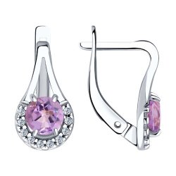 Серьги из серебра с аметистами и фианитами (Арт.94-320-00504-1)