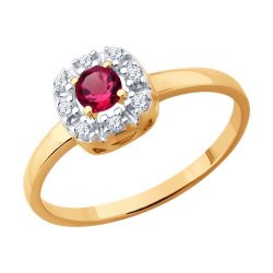 Кольцо из золочёного серебра с рубином и фианитами (Арт.64010002)